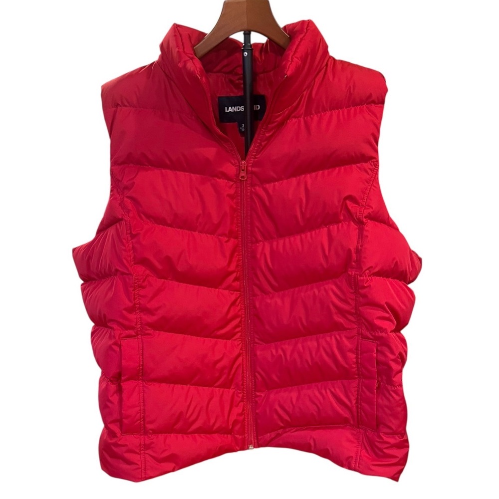 Lands End Womens Red Puffer Vest Down Insulated Full Zip Plus Size 3X 24W-26W